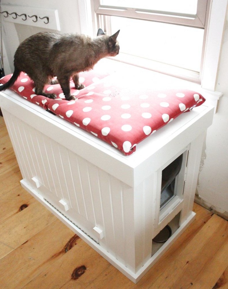 Как спрятать кошачий лоток: DIY-идеи